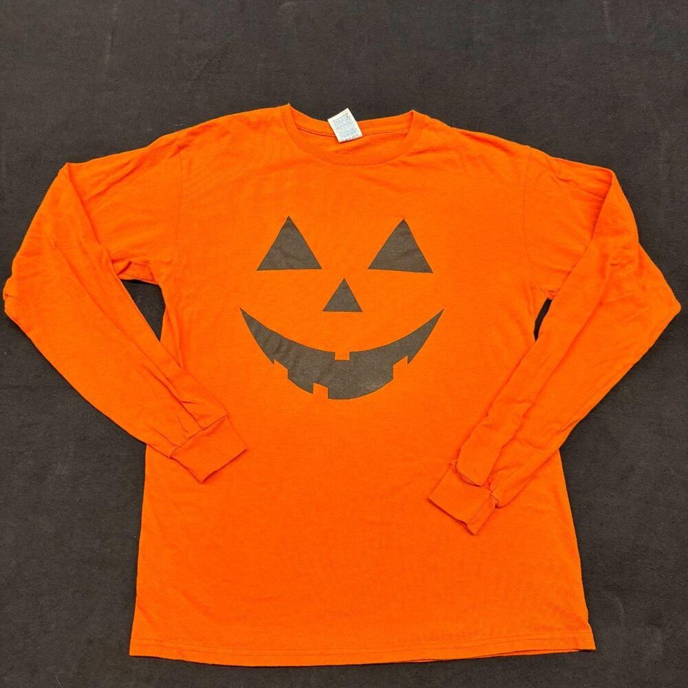 Pumpkin Face Long Sleeve Tee Orange Halloween